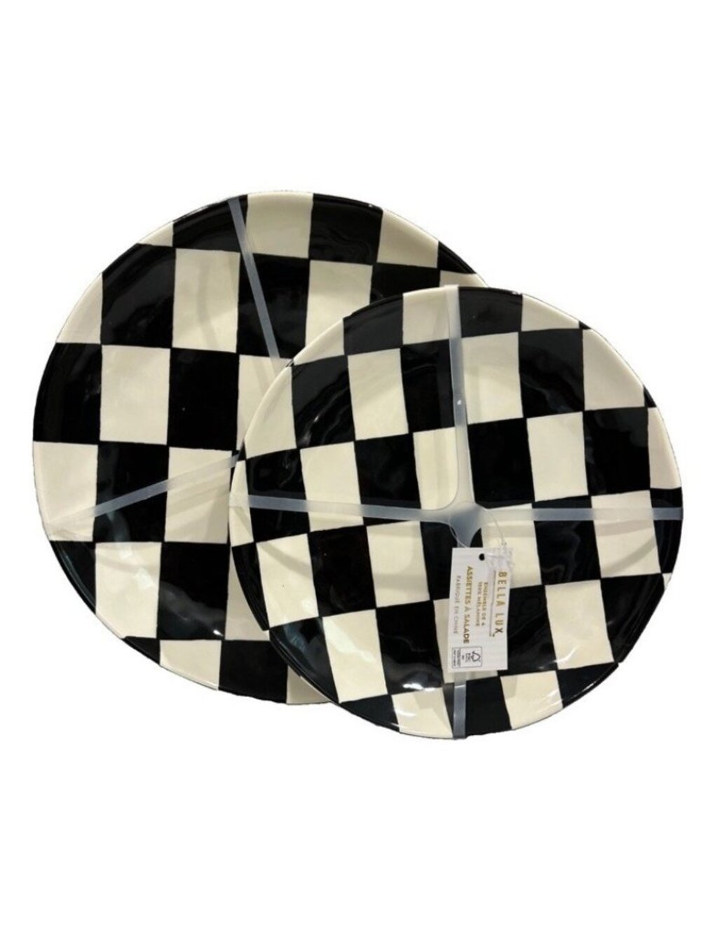 Nwt 8 Belle Lux White Black Check Melamine Salad  Dinner Plates Childs Inspired